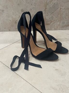 SCHUTZ navy blue Wrap-Ankle High Heel Sandals